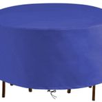 Ağır Hizmet Tipi Su Geçirmez Yuvarlak Bahçe Mobilyası Örtüsü Çap 150 cm x Y 150 cm (59x59 inç) Rüzgar Geçirmez ve UV Dayanıklı 420D Oxford Kumaş Veranda Rattan Masa Seti için Mavi