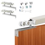 Ağır Sürgülü Dolap Kapı Parça Donanım Kiti Yumuşak Kapanma Mekanizması ile 10FT Alüminyum Ahır Kapı Rayı 48-120 İnç Cep Kapı Kılavuzu Üst/Yan Montaj Siyah Kaplama Uyar