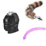 Ağız Tıkaçlı Esaret Maskesi + Kuyruklu Anal Tıkaç Küçük + Devasa Çift Uçlu Dildo 450 mm