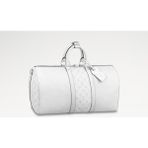 AGM Lv Keepall Bandoulière 50 M30885 Beyaz Monogram Taïgarama Çanta Unisex , Lv Keepall Bandoulière 50 Optik Beyaz Miniseyahatçantası - 50X29X23