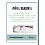 Ağol Tekstil Tek Kullanımlık Nevresim Takımı Çift Kişilik (Lastikli Çarşaf + Yorgan Kılıfı + Yastık Kılıfı) - Beyaz - 200 x 240 cm