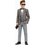 Ahengim Erkek Çocuk Slim Fit Dokulu Çizgili Spor Takım Elbise AK195-196 - Gri - 9 Yaş