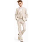 Ahengim Erkek Çocuk Slim Fit Premium Damatlık Smokin Takım Elbise AK4000 - Bej - 9 Yaş