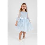 Ahenk Kids Ahengim Kız Çocuk Elbise Kız Çocuk Tokalı Elbise Kız Elbise Tül Dantel Elbise AK2209 - Mavi - 14 Yaş