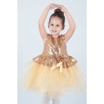 Ahenk Kids Ahengim Kız Çocuk Elbise Kız Elbise Pul Payetli AK2207 - Gold - 2 Yaş