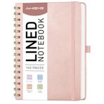 AHGXG Kadınlar için Çizgili Spiral Defter Günlüğü, Ciltli Deri Defter Koleji Çizgili 140 Sayfa, A5 14,5 cm x 21,3 cm, 100 GSM Kalın Kağıt, Okul Çalışmaları için Defterler, Yazma Dergileri, Pembe Altın