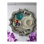 Ahir Ticaret 25 Cm Yuvarlak Yıldız Model Çay, Kahve, Pasta Servis Tepsisi 6'Lı, Gri
