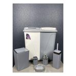 Ahir Ticaret 6 Parça Kirli Çamaşır Sepeti- Wc Banyo Set-Lüx Çeyiz Seti, Gri&Beyaz