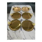 AHİR TİCARET 6'lı Kelebekli Yuvarlak Gold Sunum Tepsisi Dekoratif Servis Tepsisi Çay, Kahve 22 Cm