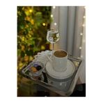 AHİR TİCARET 6'lı Lüx Kare Paslanmaz Çelik Gümüş Renk 21x21cm Kahve Servis Sunum Tepsisi