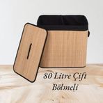 AHİR TİCARET Yeni Nesil Bambu Çift Bölmeli Kirli Çamaşır Sepeti 80 Litre