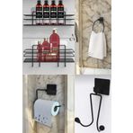Ahlat Store Siyah 5'li Banyo Seti 2li Duş Rafı, Yuvarlak Havluluk, Wc Kağıtlık, Askılık