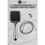 Ahlez Elite Kare Duş Başlığı + Duş Hortumu + Büyük Mafsal Duş Takımı Duş Seti