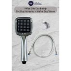 Ahlez Elite Kare Duş Başlığı + Pvc Duş Hortumu + Büyük Mafsal Duş Seti - Krom
