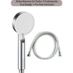 Ahlez Maxima Gri Turbo Fan 5 Fonksiyonlu Duş Başlığı ve Pvc Duş Hortumu Duş Takımı Duş Seti