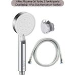 Ahlez Maxima Gri Turbo Fan 5 Fonksiyonlu Duş Başlığı ve Pvc Duş Hortumu ve Mafsal Duş Takımı