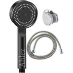 Ahlez Maxima Siyah Turbo Fan 5 Fonksiyonlu Duş Seti (Duş Başlığı + Örgülü Kenetli Duş Hortumu + Duş Askısı)