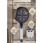 Ahlez Nova Filtreli Duş Başlığı, Siyah, 6 Fonksiyonlu, Yüksek Basınçlı, Klor ve Kireç Önleyici, 5 Yedek Filtre Dahil