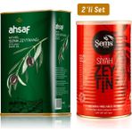 Ahsaf Natürel Sızma Zeytinyağı 1 Lt Teneke - Yağlı Sele Siyah Zeytin 900 gr (291-320)
