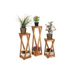 Ahşap 3lü Takım Saksı Standı Saksılık Çiçeklik 3 Boy Balkon Saksılık Salon Çiçeklik