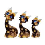 Ahşap Aborjin Üçlü Kedi Dekoratif Biblo No.1 16 cm