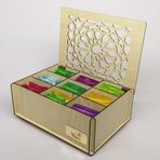 Ahşap Akça Ağaç Çay Kutusu 9 Bölmeli Kapaklı Akça Ağaç Poşet Bitki Çayı Saklama Kabı Tea Box Çaylar Dahil