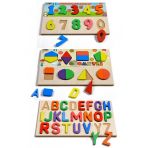 Ahşap Alfabe & Rakamlar & Geometri 3'ü 1 Arada Bultak Eğitici Oyuncak