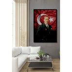 Ahşap Atatürk ve Türk Bayrağı - Dijital Tablo - Solmayan Canlı Renkler Çerçeve Görünümlü Duvar Tablo - 70 x 50 - Kırmızı