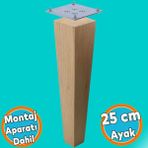 Ahşap Ayak 25 Cm Kare Bağlantı Aparatı Dahil Mobilya Koltuk Kanepe Sehpa Masa Ayağı Ayakları Boyasız