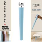Ahşap Ayak 40 Cm Açık Mavi M8 Civatalı Bağlantı Aparatlı Mobilya Tabure Sehpa Masa Destek Ayağı