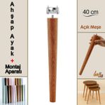 Ahşap Ayak 40 cm Açık Meşe M8 Civatalı Bağlantı Aparatlı Mobilya Tabure Sehpa Masa Destek Ayağı - Açık Kahverengi
