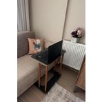 Ahşap Ayaklı Ahşap Tabla C-Sehpa Zigon Yan Koltuk Laptop Servis Sehpası Zigon Antrasit Gri 35x60
