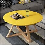Ahşap ayaklı yuvarlak sehpa, kolay montaj, MDF plaka, oturma odası, yatak odası, balkon, ofis veya köşe için ideal, modern tasarım, beyaz 70 cm