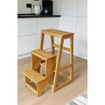 Ahşap Bambu 3 Basamak Merdiven - Portatif Demonte ve Ergonomik Ev Tipi Dekoratif Tabure Merdiven Sa