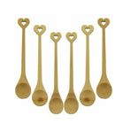 Ahşap Bambu Çay Kaşığı Seti, 6 Parça, Yuvarlak ve Kalp Figür Saplı