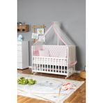 Ahşap Beşik Anne Yanı Beşik Beyaz 60x120 - Pembe Yıldız 1 Yastıklı Uyku Seti + Yataklı