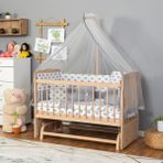 Ahşap Beşik Anne Yanı Beşik Organik (BOYASIZ) 60x120 - Gri Balina Uyku Seti Yatak