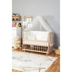 Ahşap Beşik Anne Yanı Beşik Organik (BOYASIZ) 60x120 - Krem Güpür Uyku Seti Yatak