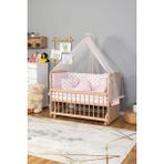 Ahşap Beşik Anne Yanı Beşik Organik (BOYASIZ) 60x120 - Pembe Balina Uyku Seti Yatak