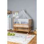 Ahşap Beşik Anne Yanı Beşik Vernikli 70x130 - Gri Balina Uyku Seti + Yataklı + Tekerlekli