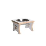 Ahşap - Beyaz MDF - Köpek Su ve Mama Kabı - Beyaz MDF - Tekli Model - Büyük Irk - Sabit Ayak -Çelik Kase - 1000ml (Metal)