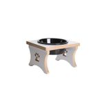 Ahşap - Beyaz MDF - Köpek Su ve Mama Kabı - Beyaz MDF - Tekli Model - Büyük Irk - Sabit Ayak - Siyah Seramik Kase - 1000ml