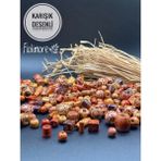 Ahşap Boncuk (50 Gram 70-80 Adet) Farklı Desen-Farklı Ölçü-Karışık-Tahta-Aksesuar-Renkli-Çeşit