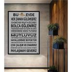 Ahşap Bu Evde Her Zaman Gülümseriz Yazısı Uv Mdf Tablo Seti Çerçeve Görünümlü Dikey Duvar Tablo - 70 x 50 - Kırmızı