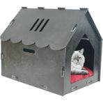 Ahşap Büyük Kedi Yatağı Premium Kalite Siyah Kedi Evi 50X35 cm Parlak Boyalı Çatılı Çizgili Model