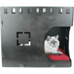 Ahşap Büyük Kedi Yatağı Premium Kalite Siyah Kedi Evi 50X35 cm Parlak Boyalı Küp Model