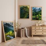 Ahşap Çerçeveli Doğanın Güzellikleri Üçlü Ahşap Tablo Seti - 40 x 60