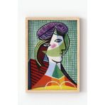 Ahşap Çerçeveli Kübist Portre Poster – Modern Soyut Kadın Figürü Duvar Tablosu Çok Renkli 10 x 15