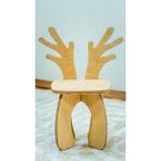 Ahşap Çocuk Sandalyesi - Geyik Tasarımlı, Montessori Tarzı, Doğal Ahşap - Naturel Ahşap