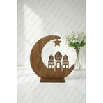 Ahşap Dekor, Ay Yıldız ve Cami Figürlü Ramazan Temalı Dekoratif Süs, MDF Malzeme, 20cm x 20cm
